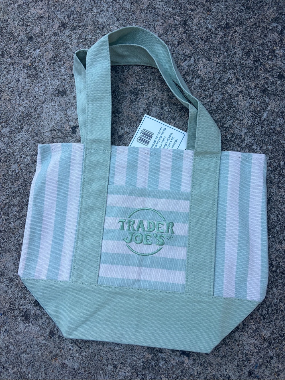 NWT SUMMER 2026 Trader Joe’s Mini Mint Green Stripe Canvas Tote Bag